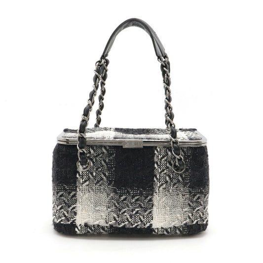 Chanel Black White Tweed Leather Handbag Vanity Bag ()