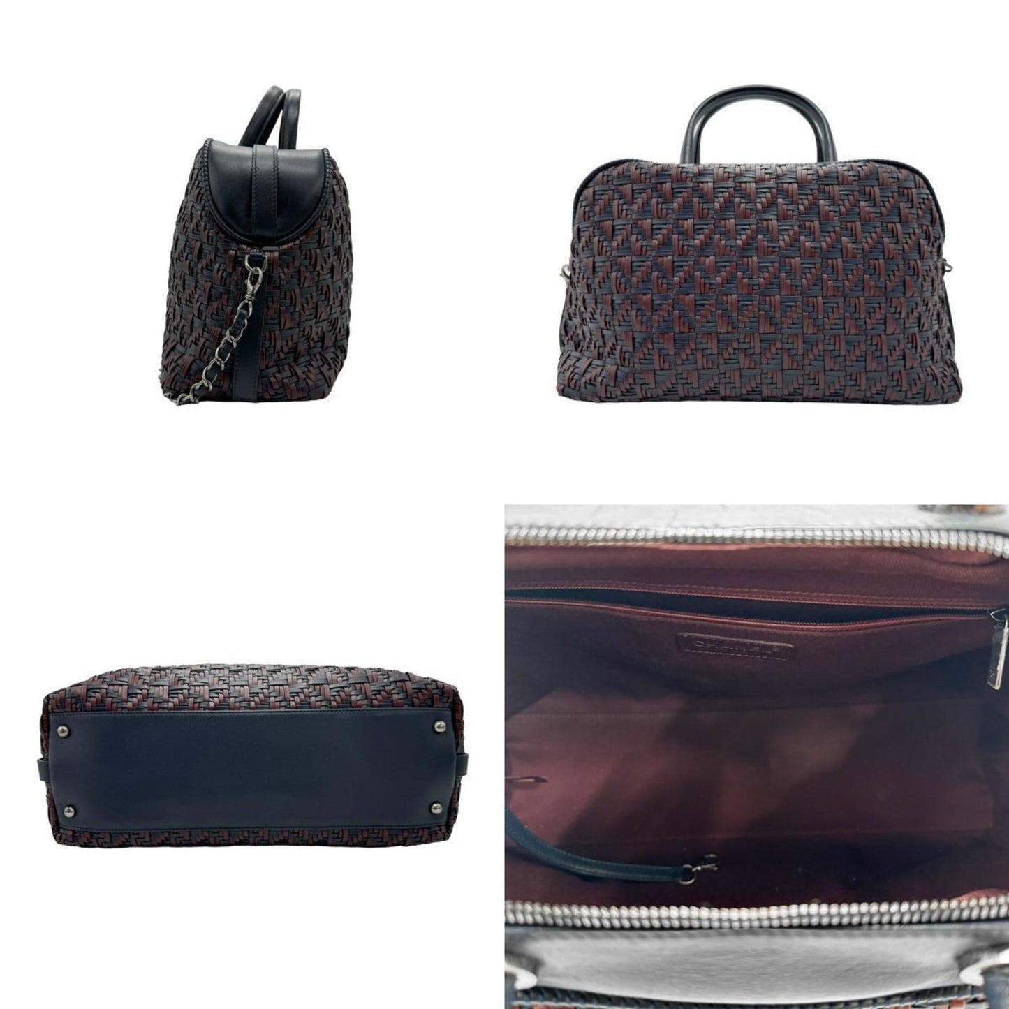 Chanel Bordeaux Navy Leather Handbag Shoulder Bag ()