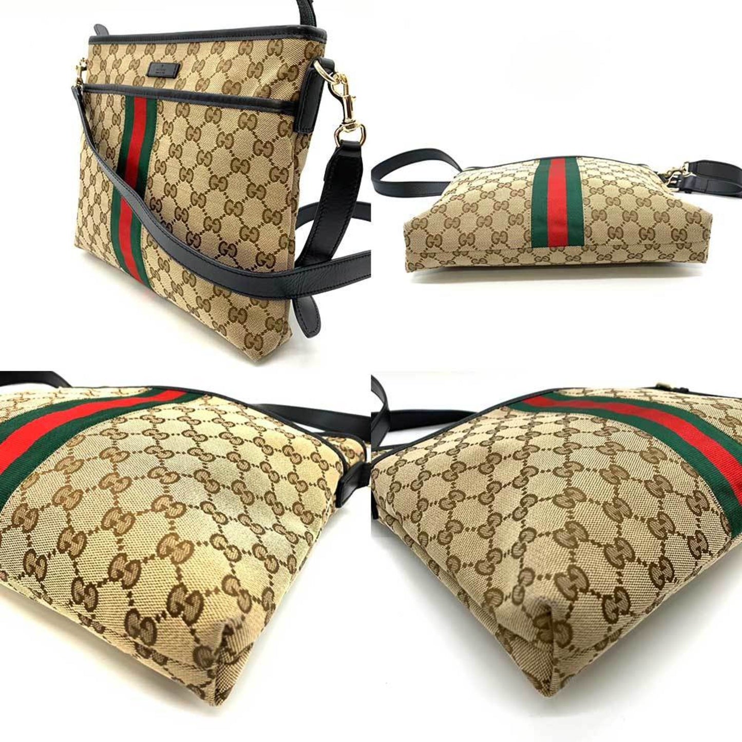 Gucci Sherry Line Black Brown Green Multi-Color Red Color Gg Canvas Leather Shoulder Bag ()
