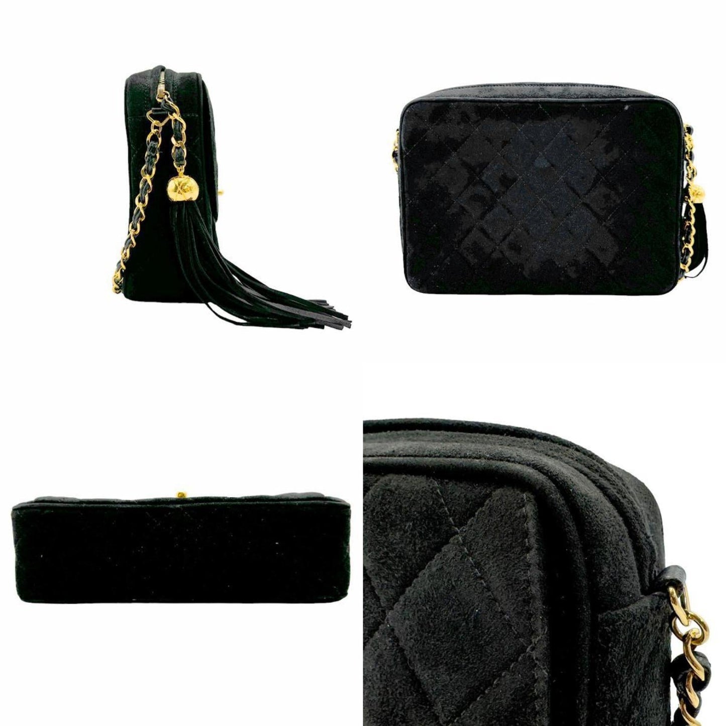 Chanel Black Suede Metal Shoulder Bag ()