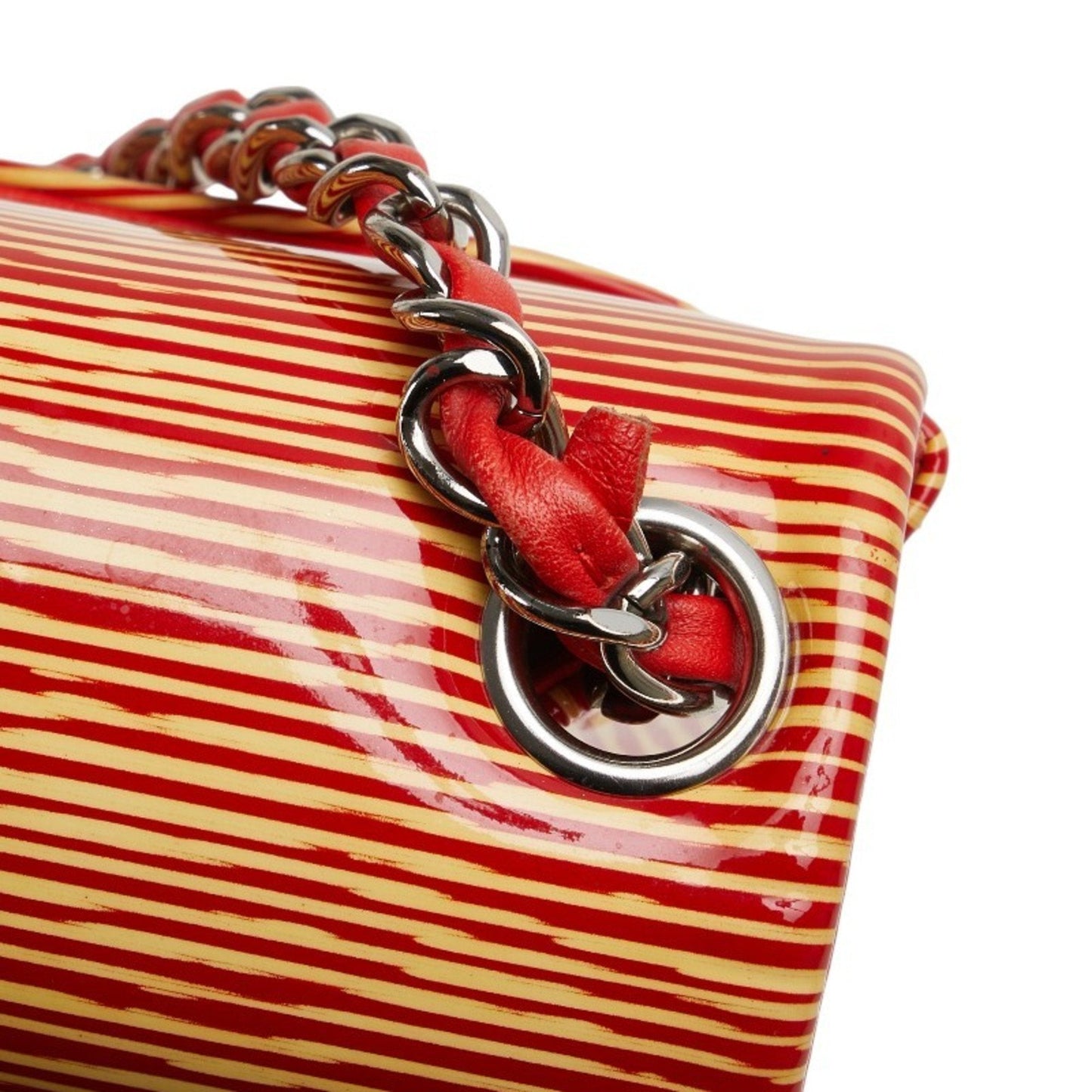 Chanel Beige Red Color Patent Leather Shoulder Bag ()