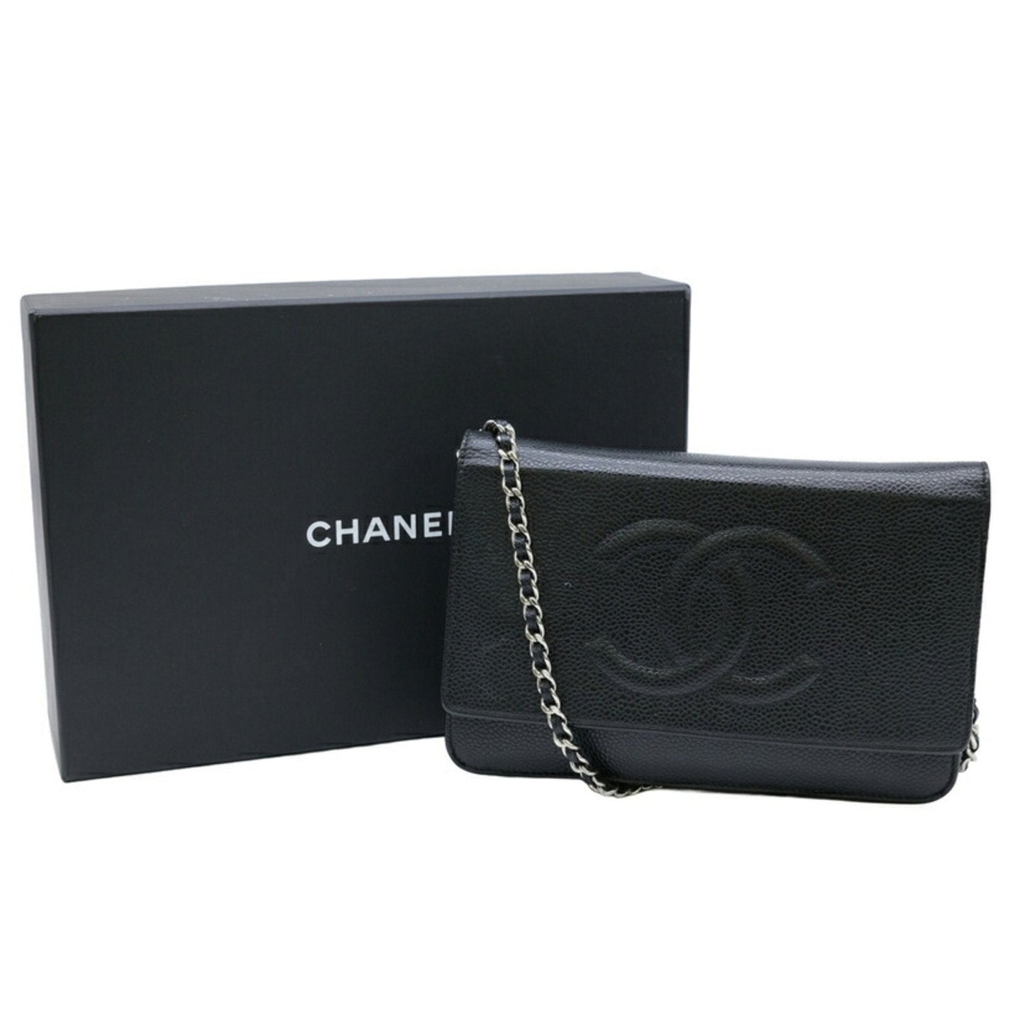 Chanel Black Grained Calfskin Chain/Shoulder Wallet ()