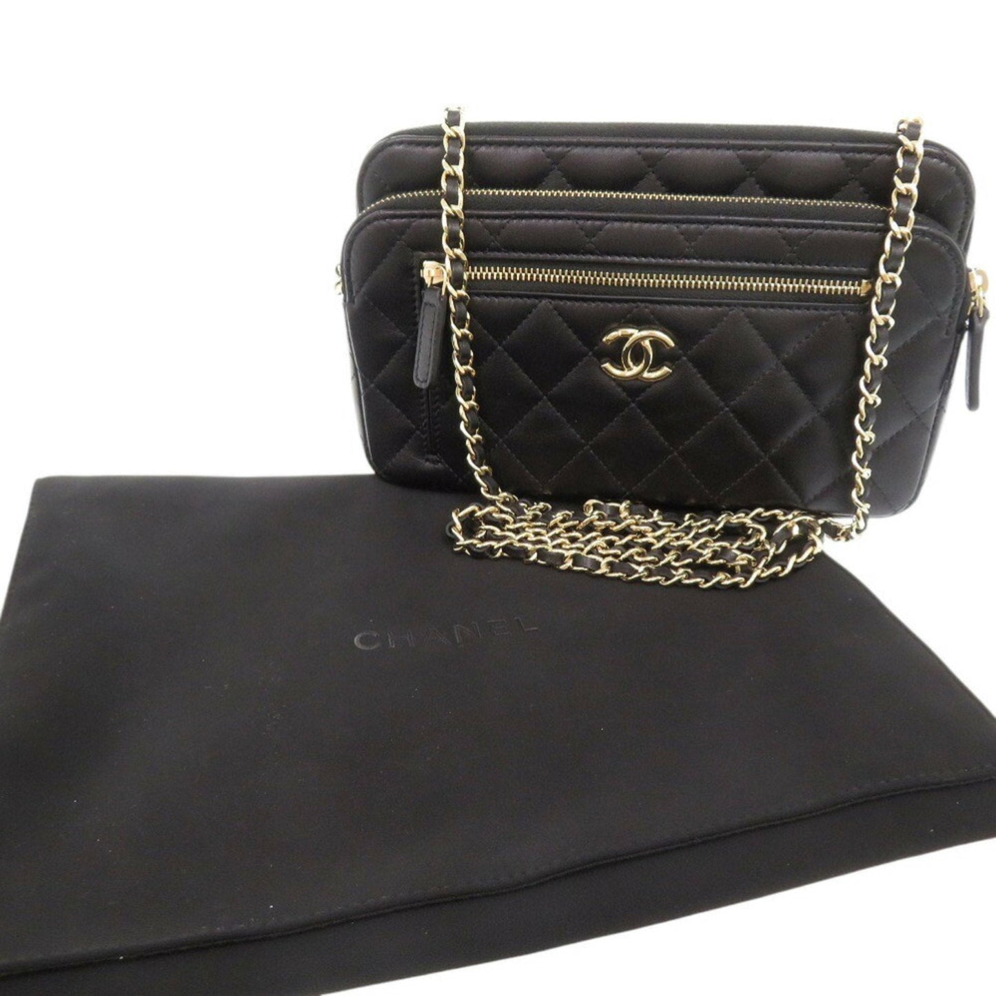 Chanel Black Leather Chain/Shoulder Wallet ()