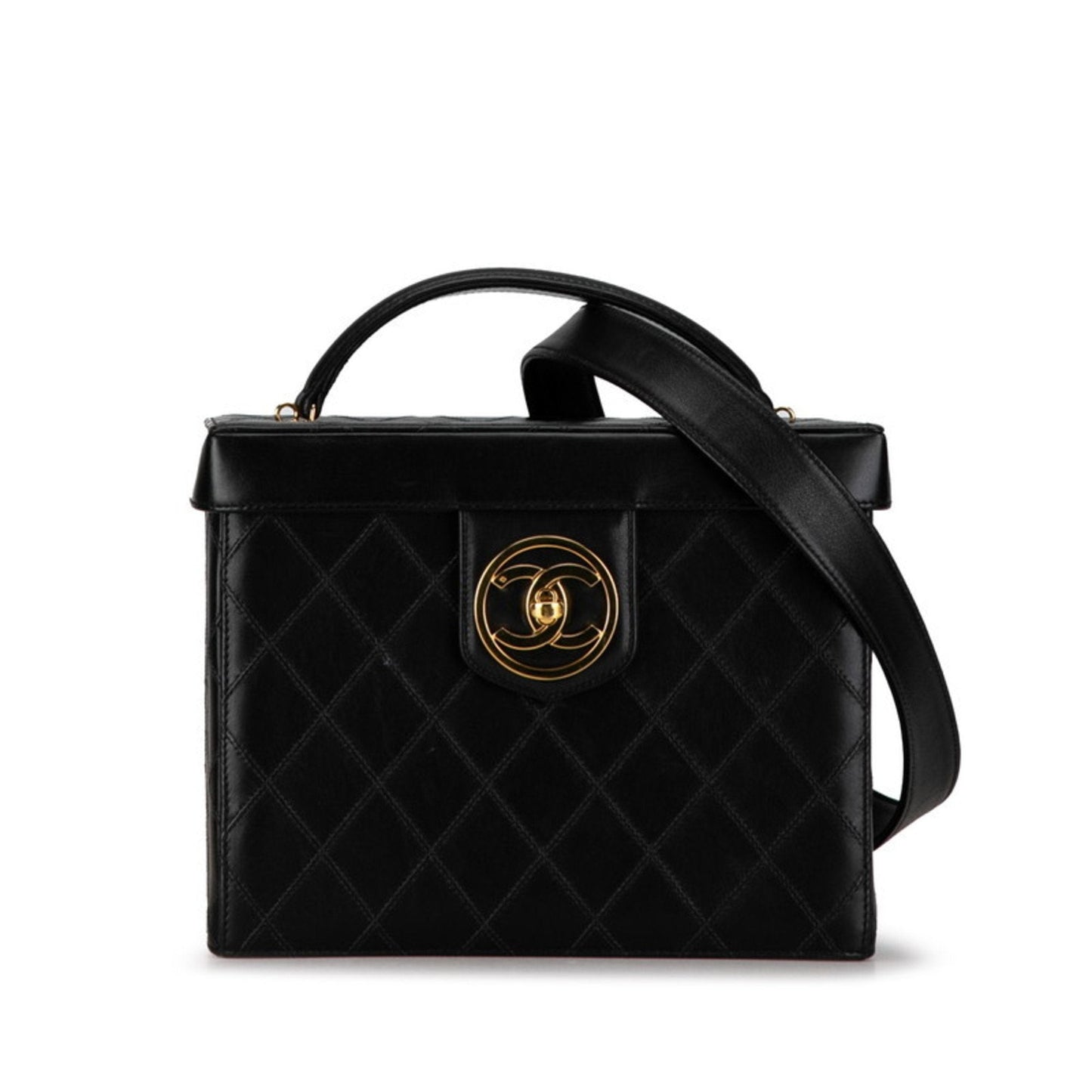 Chanel Black Leather Handbag Shoulder Bag Vanity Bag ()