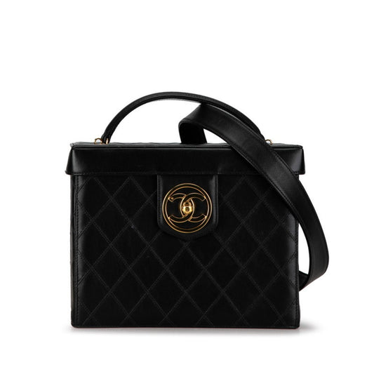 Chanel Black Leather Handbag Shoulder Bag Vanity Bag ()