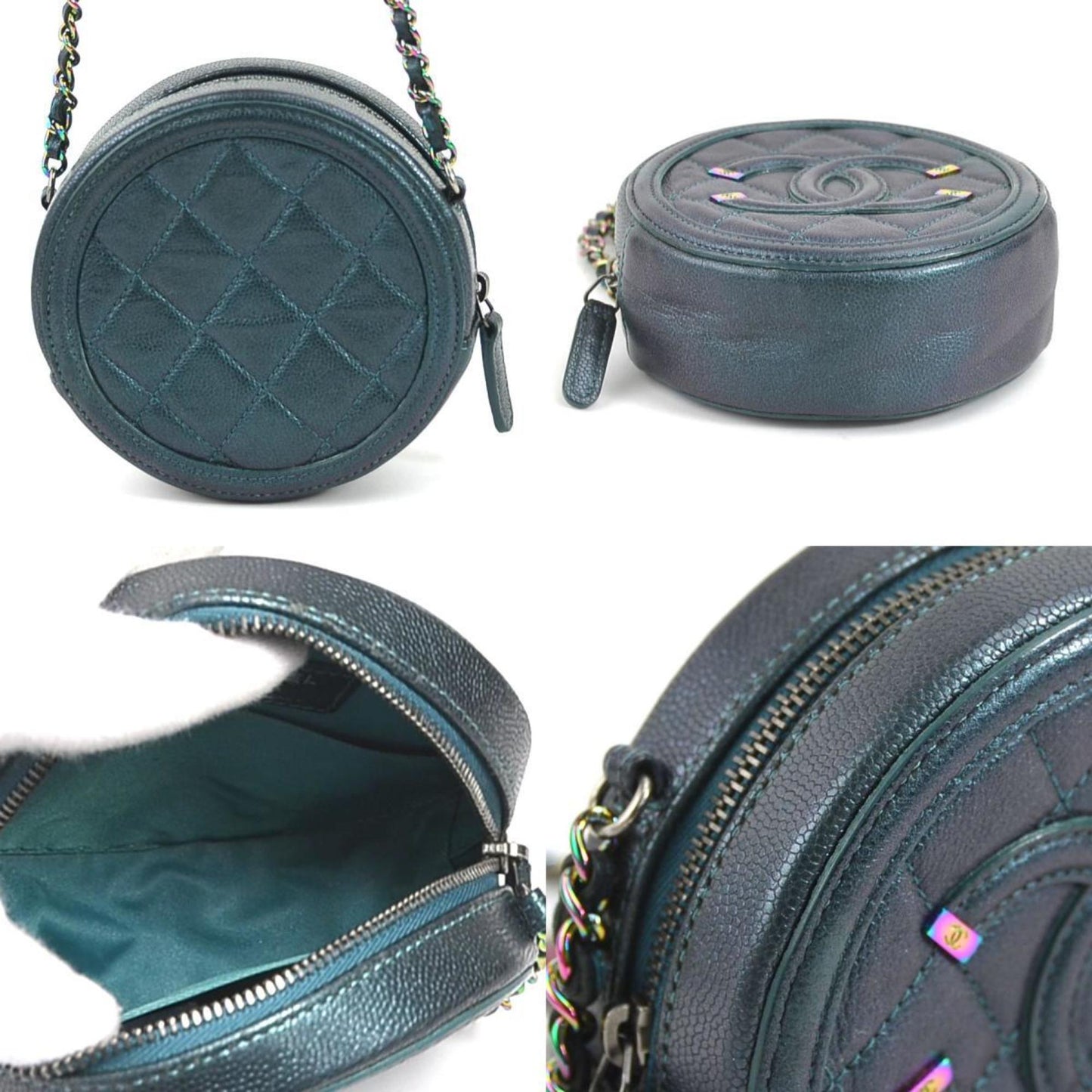 Chanel Aurora (Spangles) Metallic Dark Green Caviar Leather Metal Shoulder Bag ()