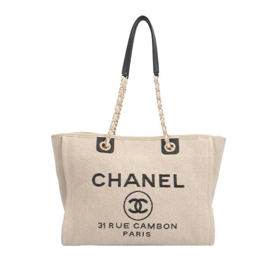 Chanel Beige Canvas Leather Tote Bag ()