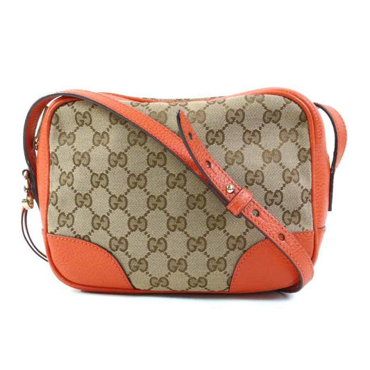 Gucci Brown Orange Canvas Leather Shoulder Bag ()