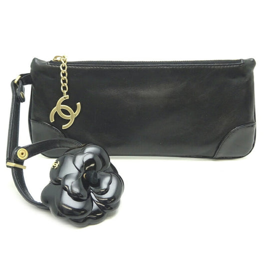 Chanel Camellia Black Leather Handbag Pouch ()