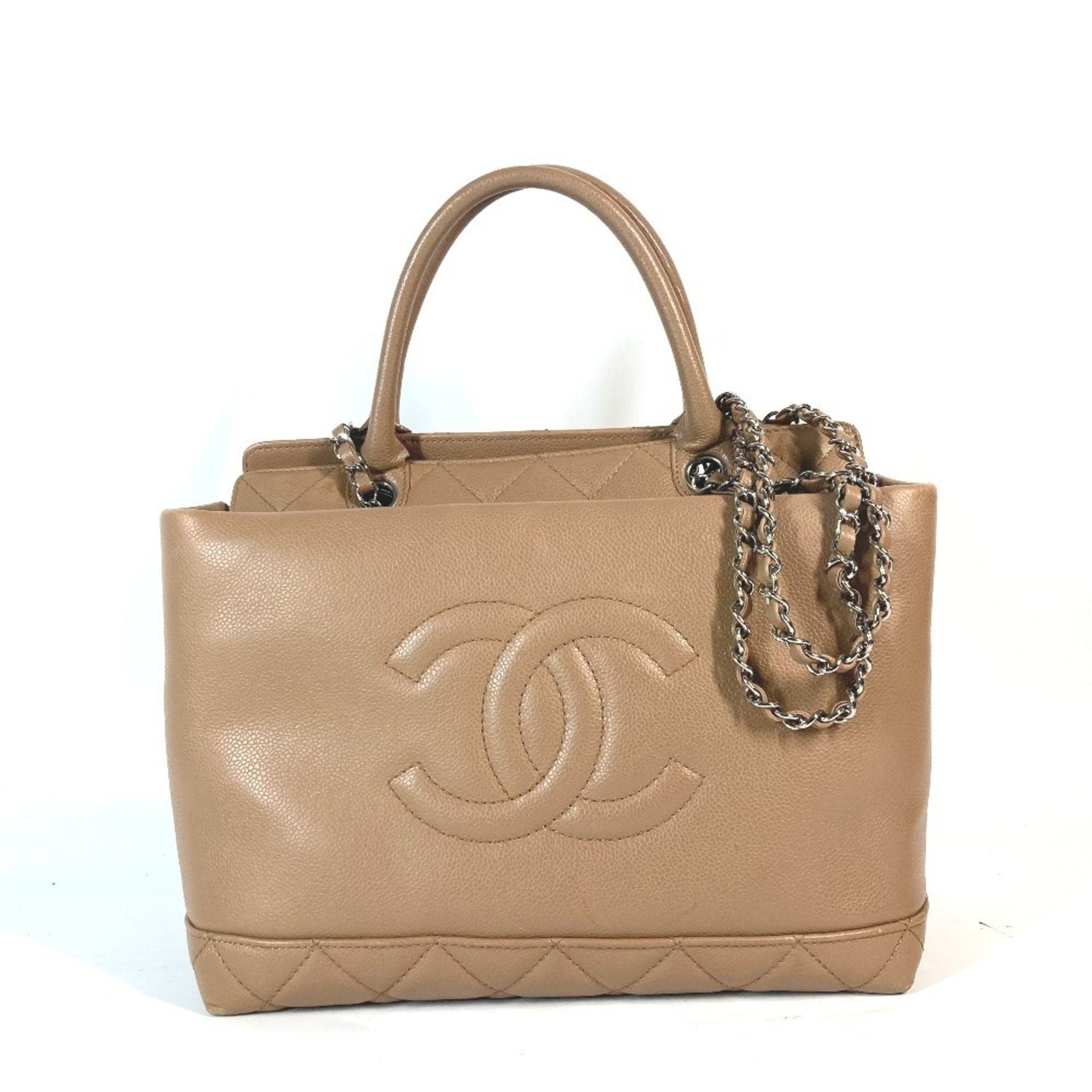 Chanel Beige Grained Calfskin Shoulder Bag Tote Bag ()