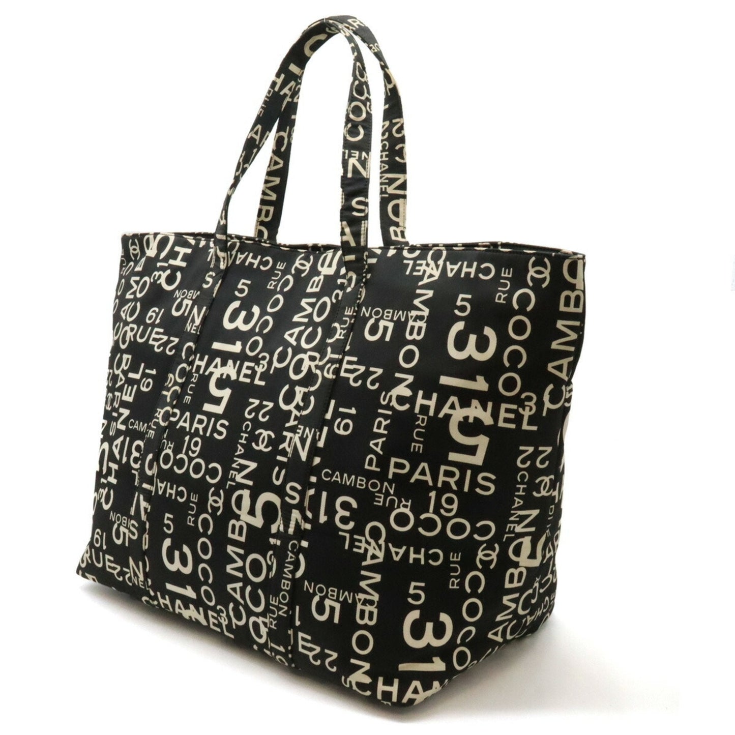 Chanel Black Ivory Canvas Shoulder Bag Tote Bag ()