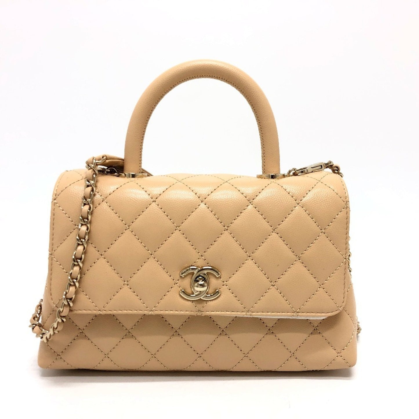 Chanel Beige Grained Calfskin Handbag Shoulder Bag ()