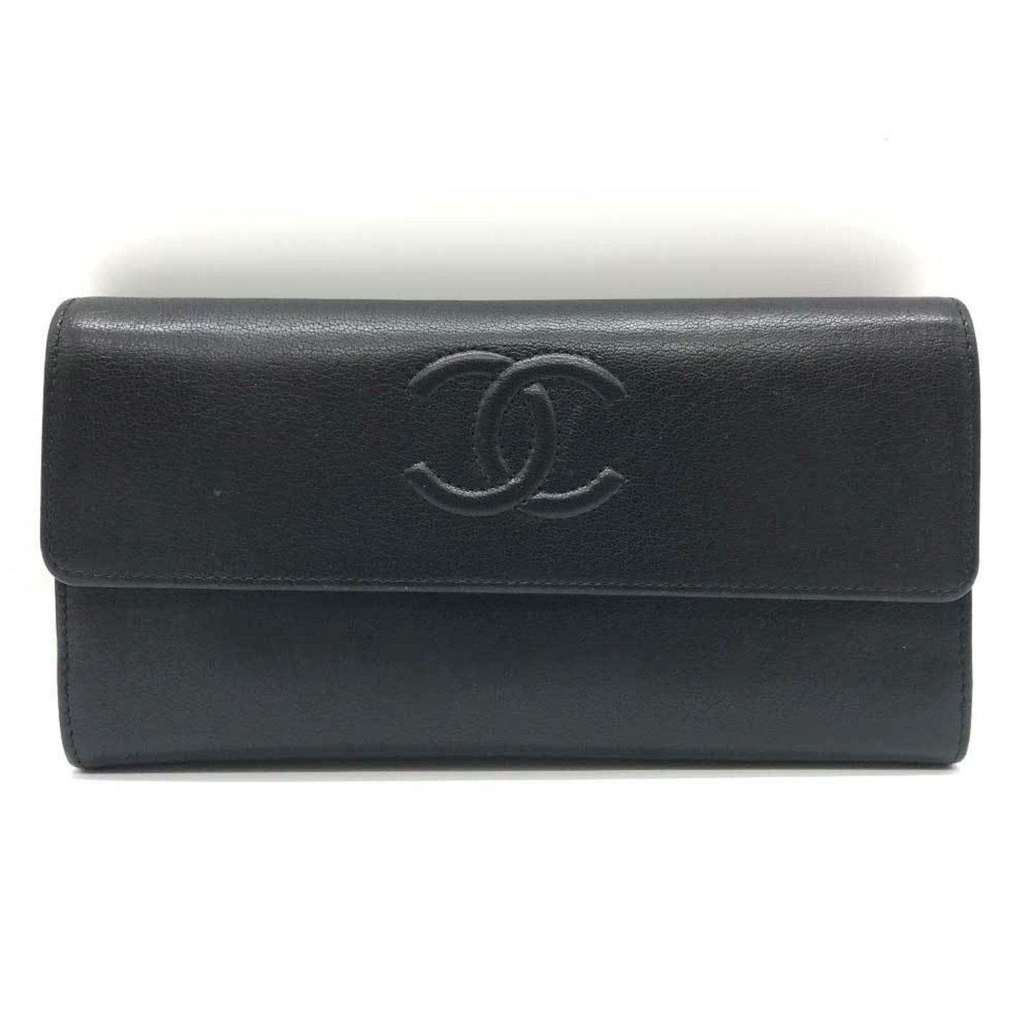 Chanel Black Leather Long Wallet (Bi-Fold) ()
