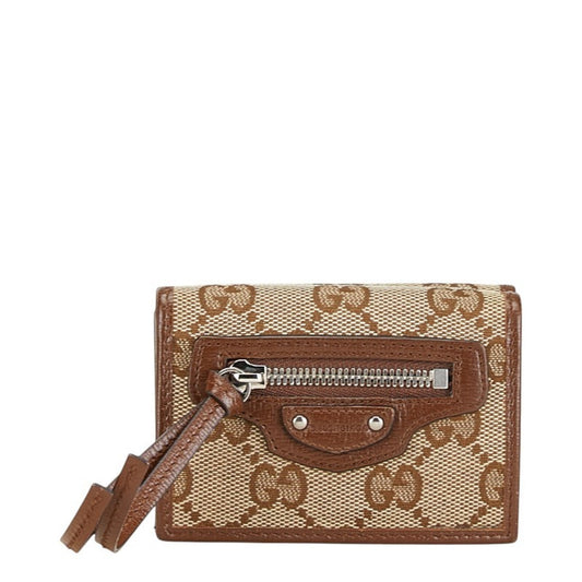 Gucci Beige Brown Gg Canvas Leather Wallet (Tri-Fold) ()