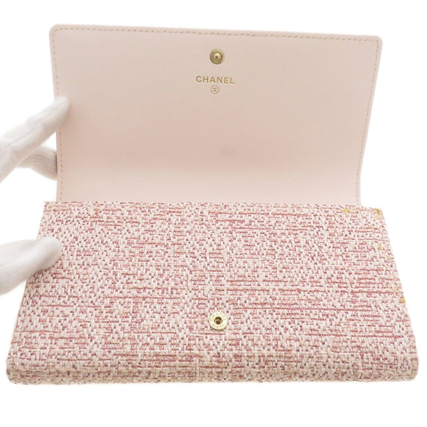 Chanel Pink Leather Tweed Long Wallet (Bi-Fold) ()