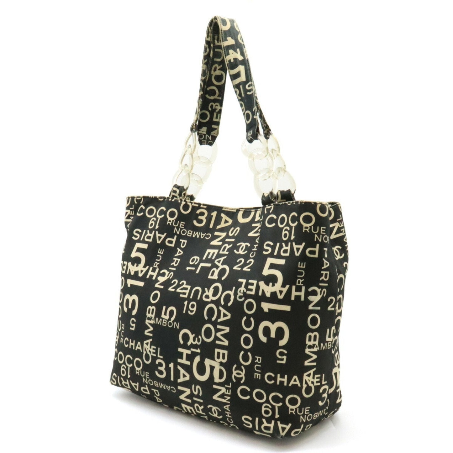 Chanel Black Ivory Canvas Plastic Pouch Shoulder Bag Tote Bag ()