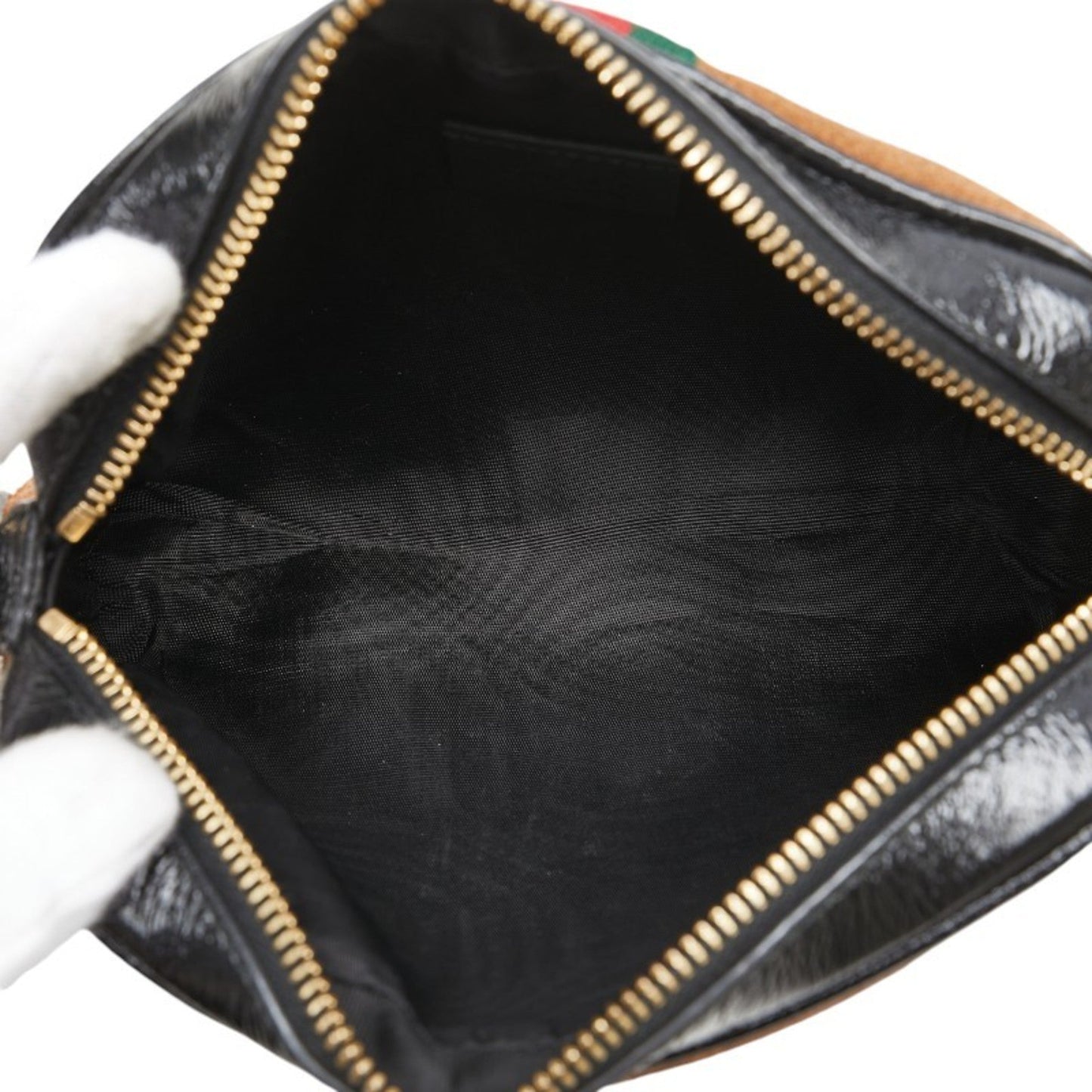 Gucci Black Brown Patent Leather Suede Shoulder Bag ()