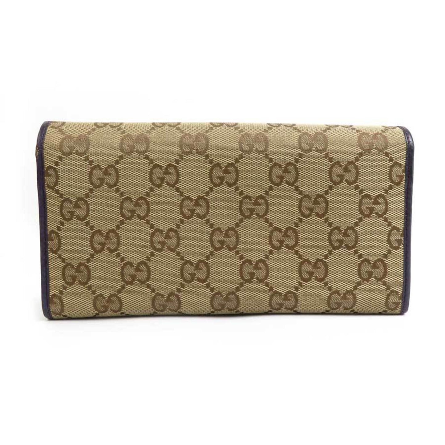 Gucci Beige Purple Gg Canvas Leather Long Wallet (Bi-Fold) ()