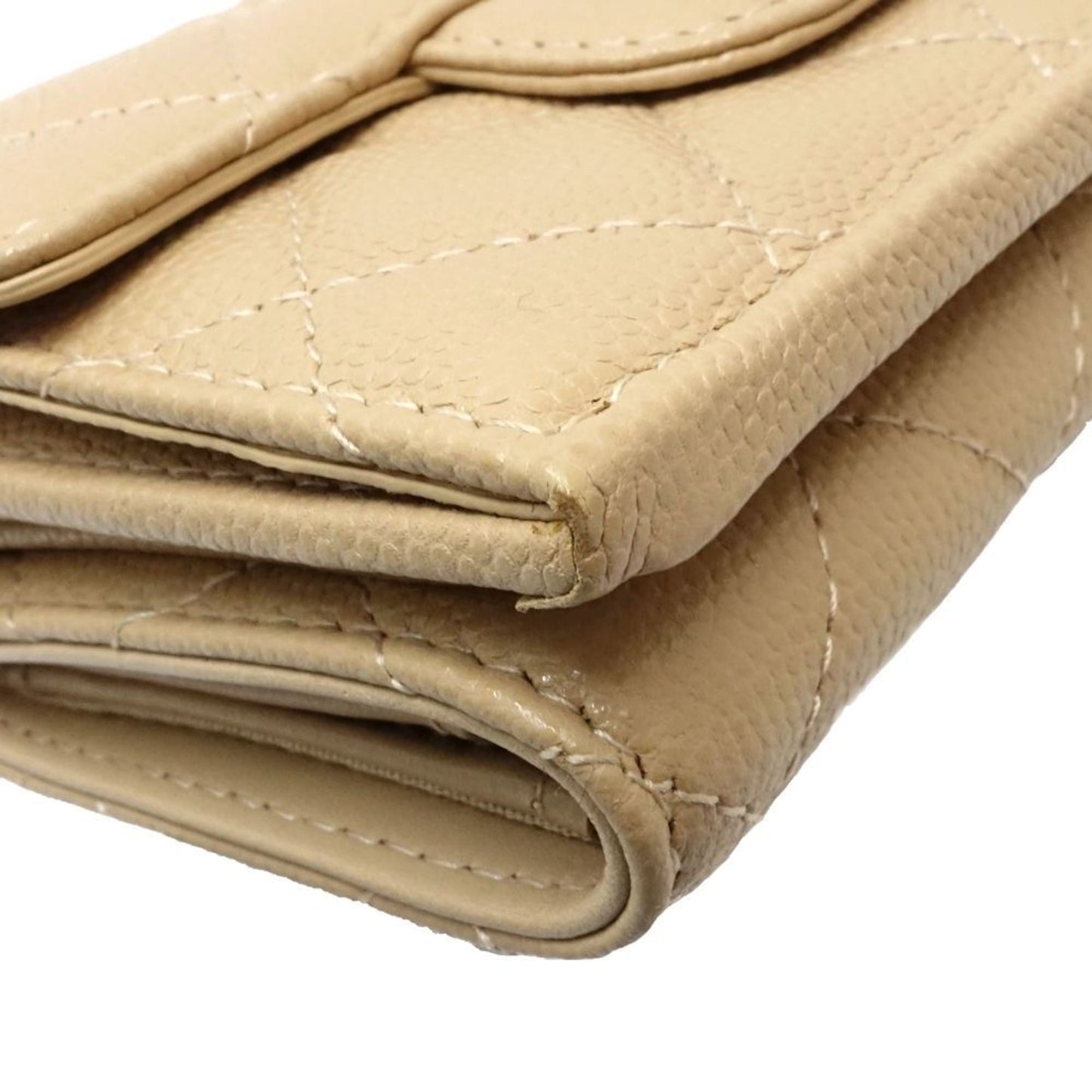 Chanel Beige Grained Calfskin Wallet (Tri-Fold) ()