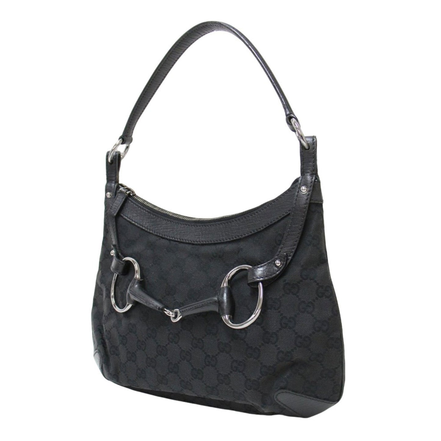 Gucci Black Canvas Leather Handbag Shoulder Bag ()