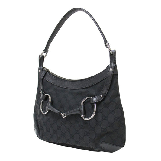 Gucci Black Canvas Leather Handbag Shoulder Bag ()