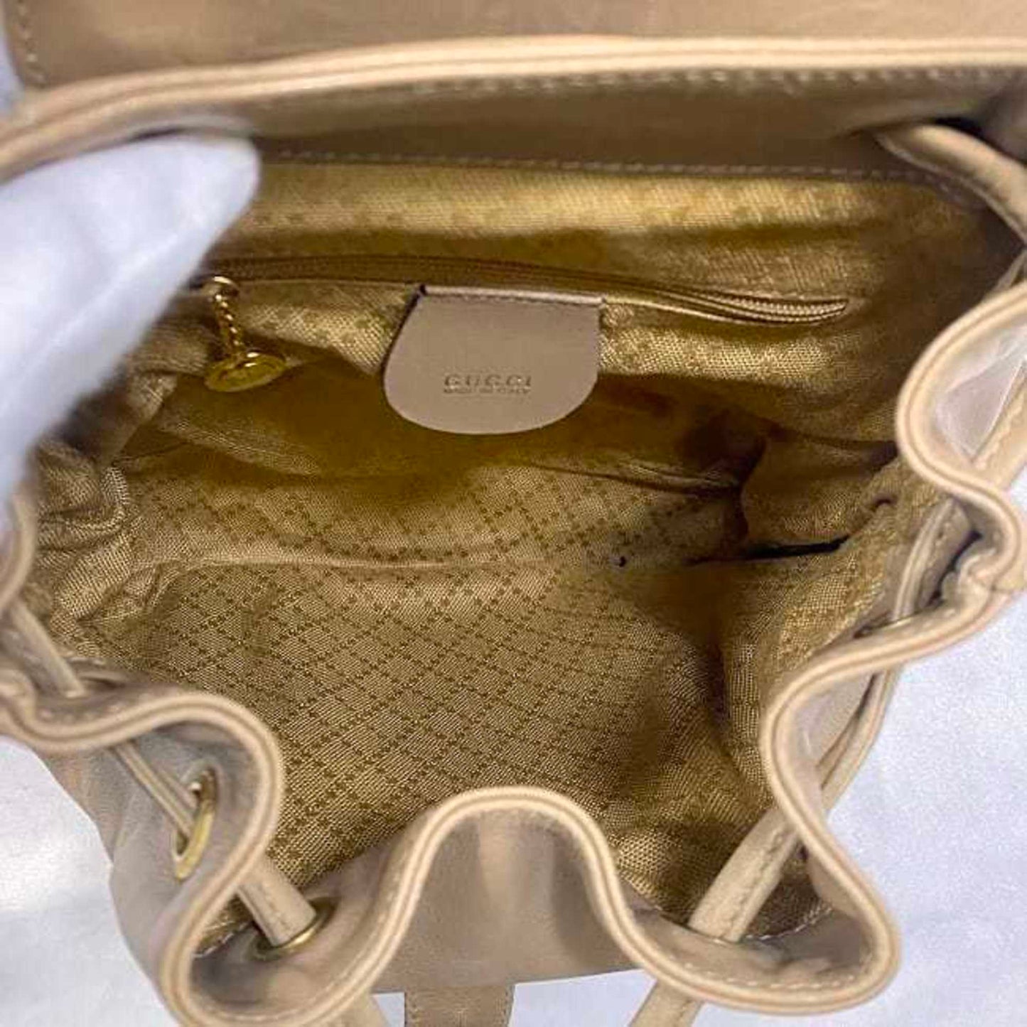 Gucci Beige Leather Bamboo Backpack ()