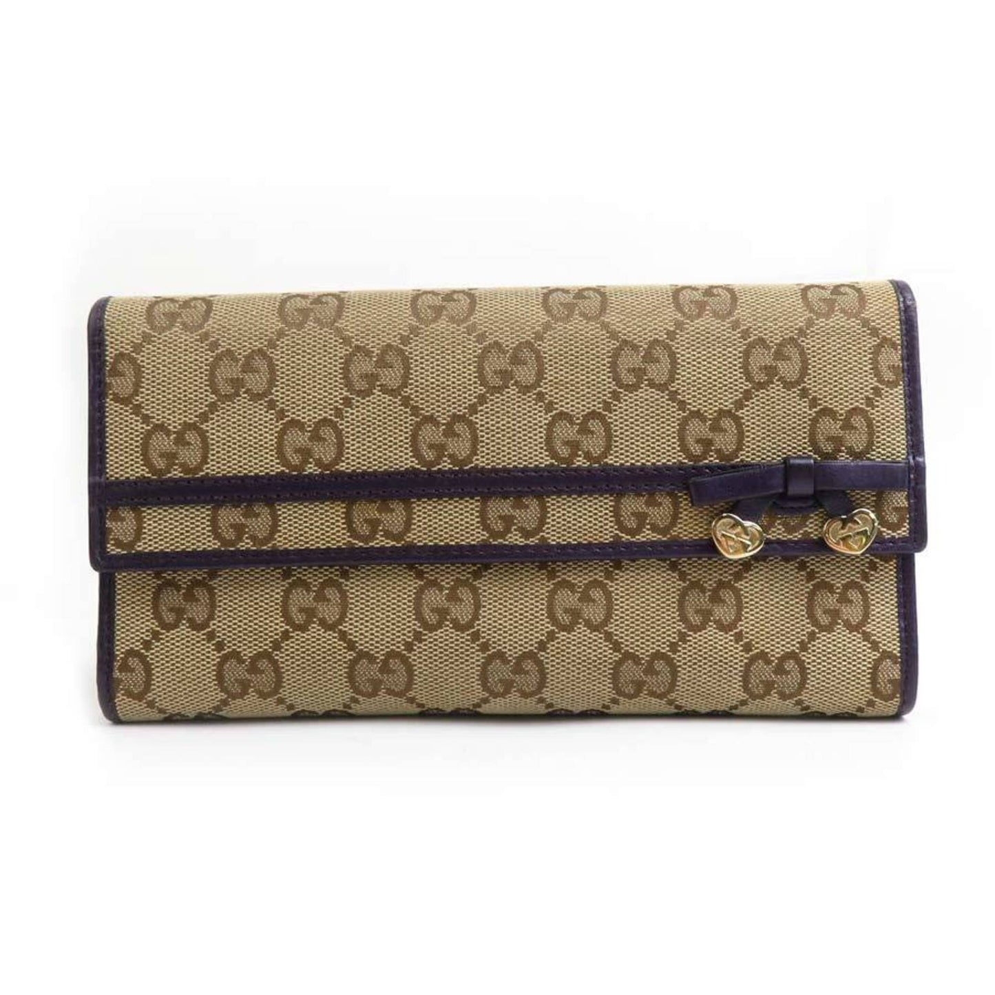 Gucci Beige Purple Gg Canvas Leather Long Wallet (Bi-Fold) ()