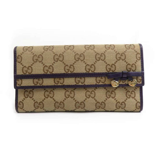 Gucci Beige Purple Gg Canvas Leather Long Wallet (Bi-Fold) ()
