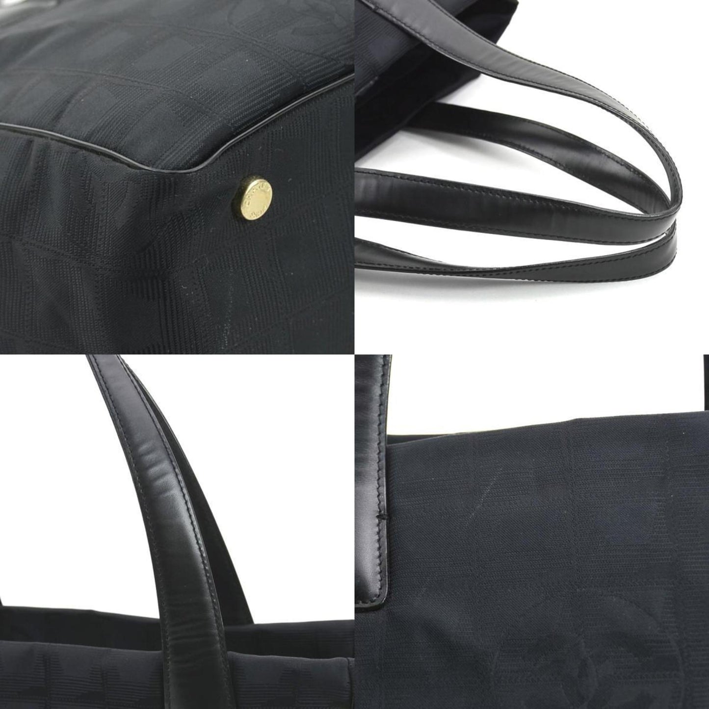 Chanel Black Nylon Jacquard Leather Shoulder Bag Tote Bag ()