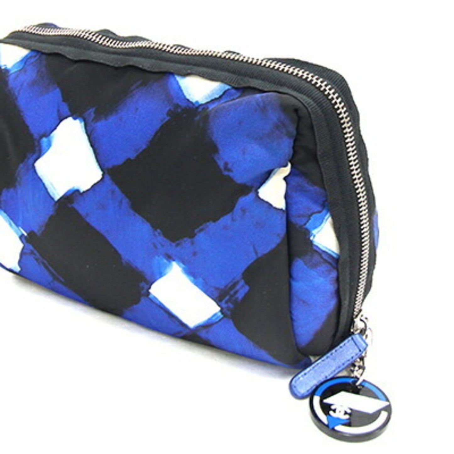Chanel Black Blue Off-White Nylon Pouch ()