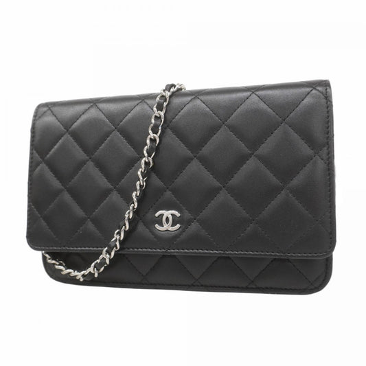 Chanel Black Leather Chain/Shoulder Wallet ()