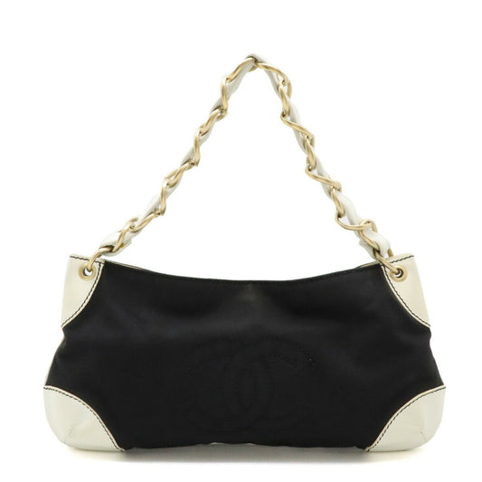 Chanel Black White Canvas Leather Shoulder Bag ()