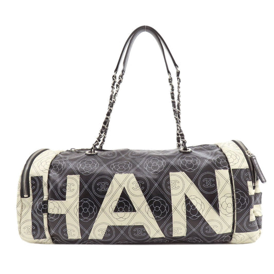 Chanel Black White Coated Canvas Boston Bag ()