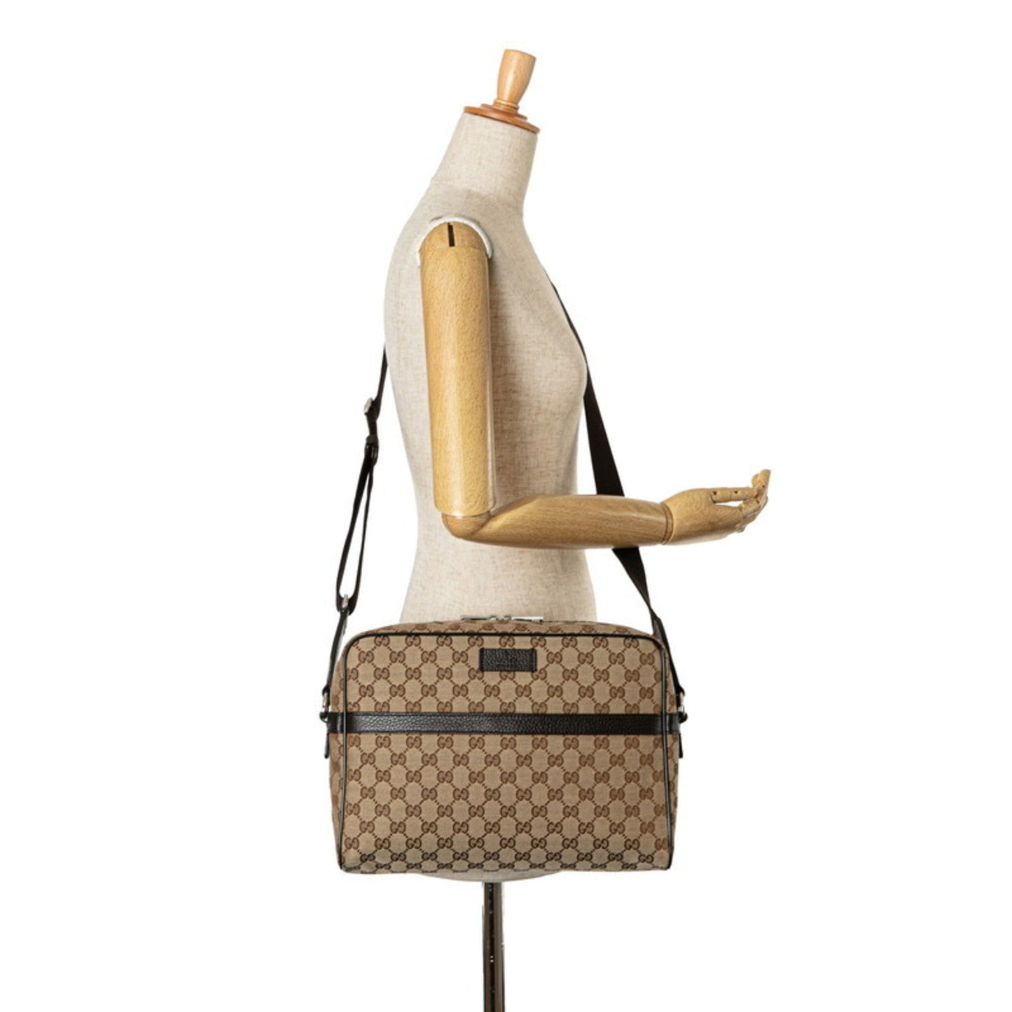 Gucci Beige Brown Canvas Leather Shoulder Bag ()
