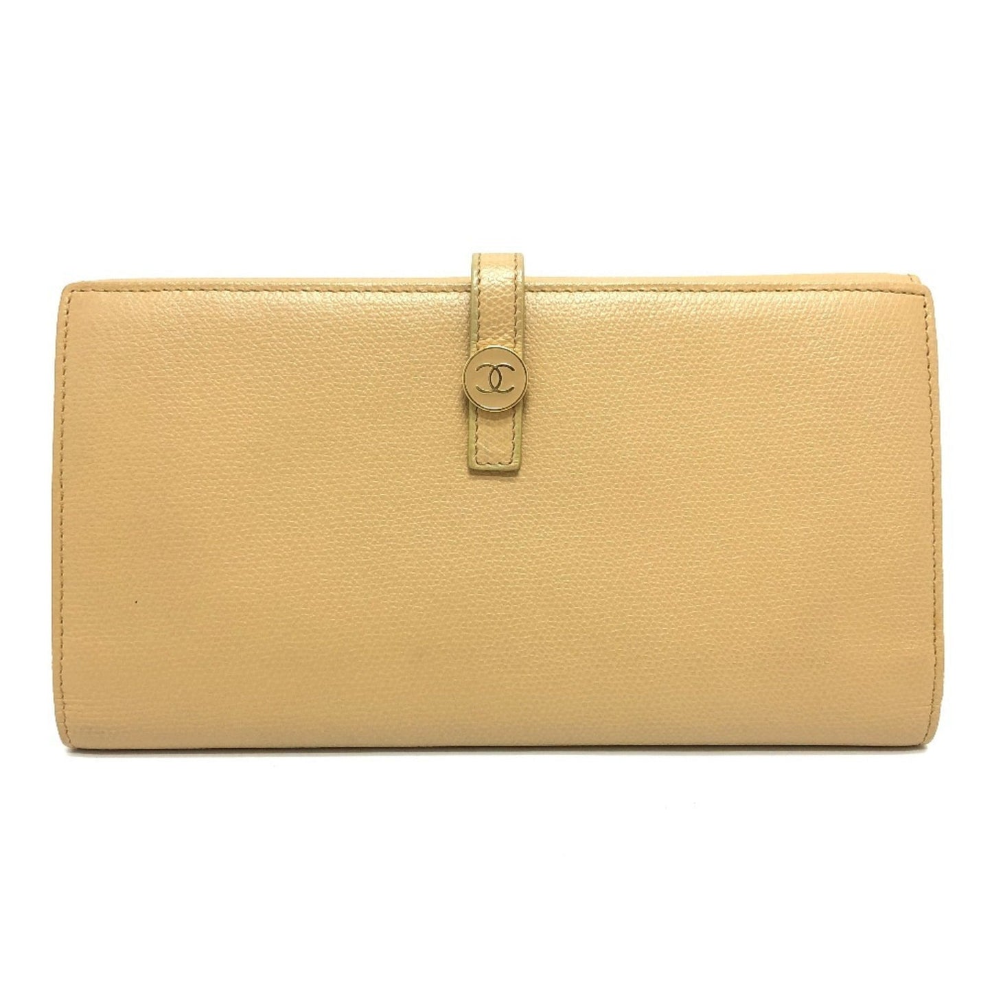 Chanel Beige Leather Long Wallet (Bi-Fold) ()