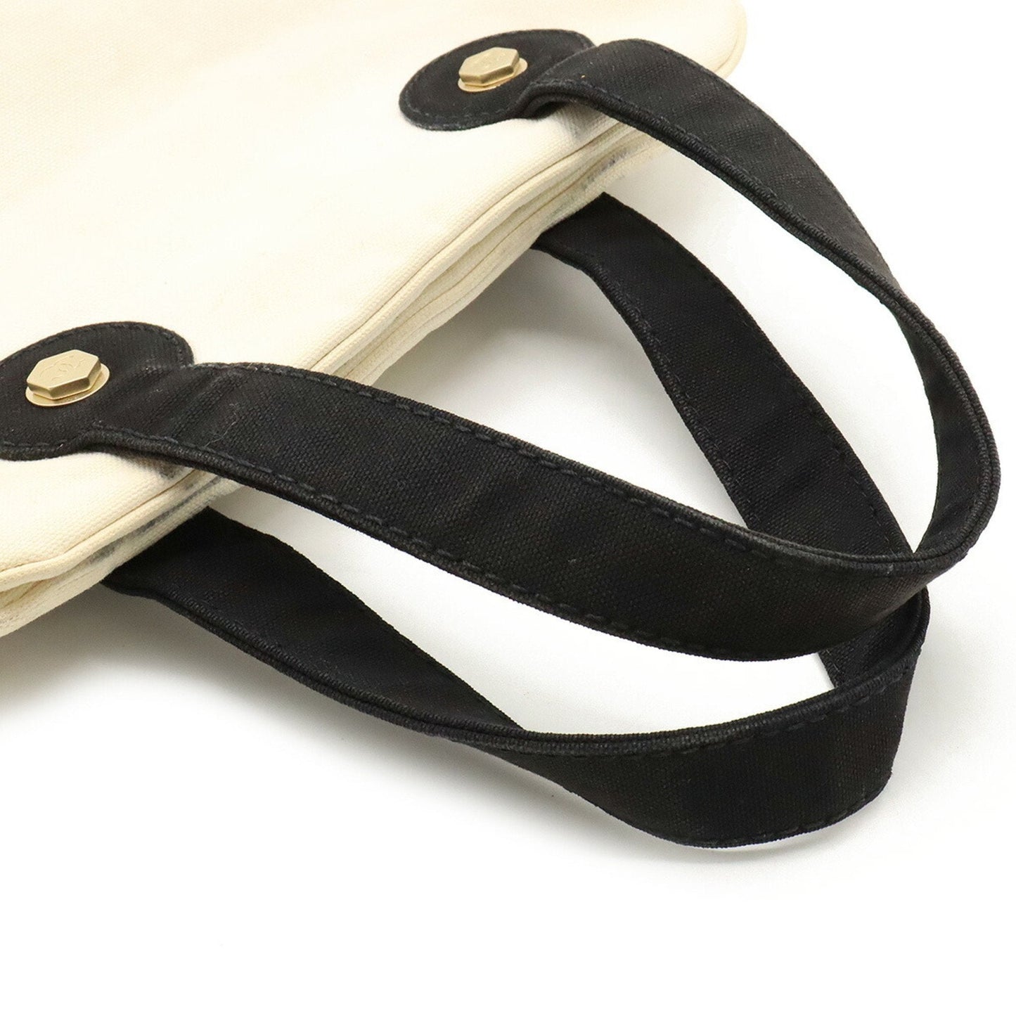 Chanel Black Ivory Canvas Handbag Tote Bag ()
