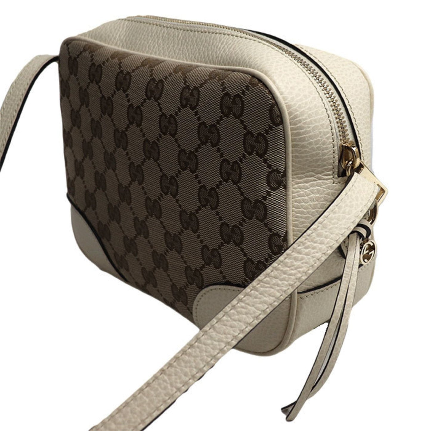 Gucci Beige White Gg Canvas Leather Shoulder Bag ()