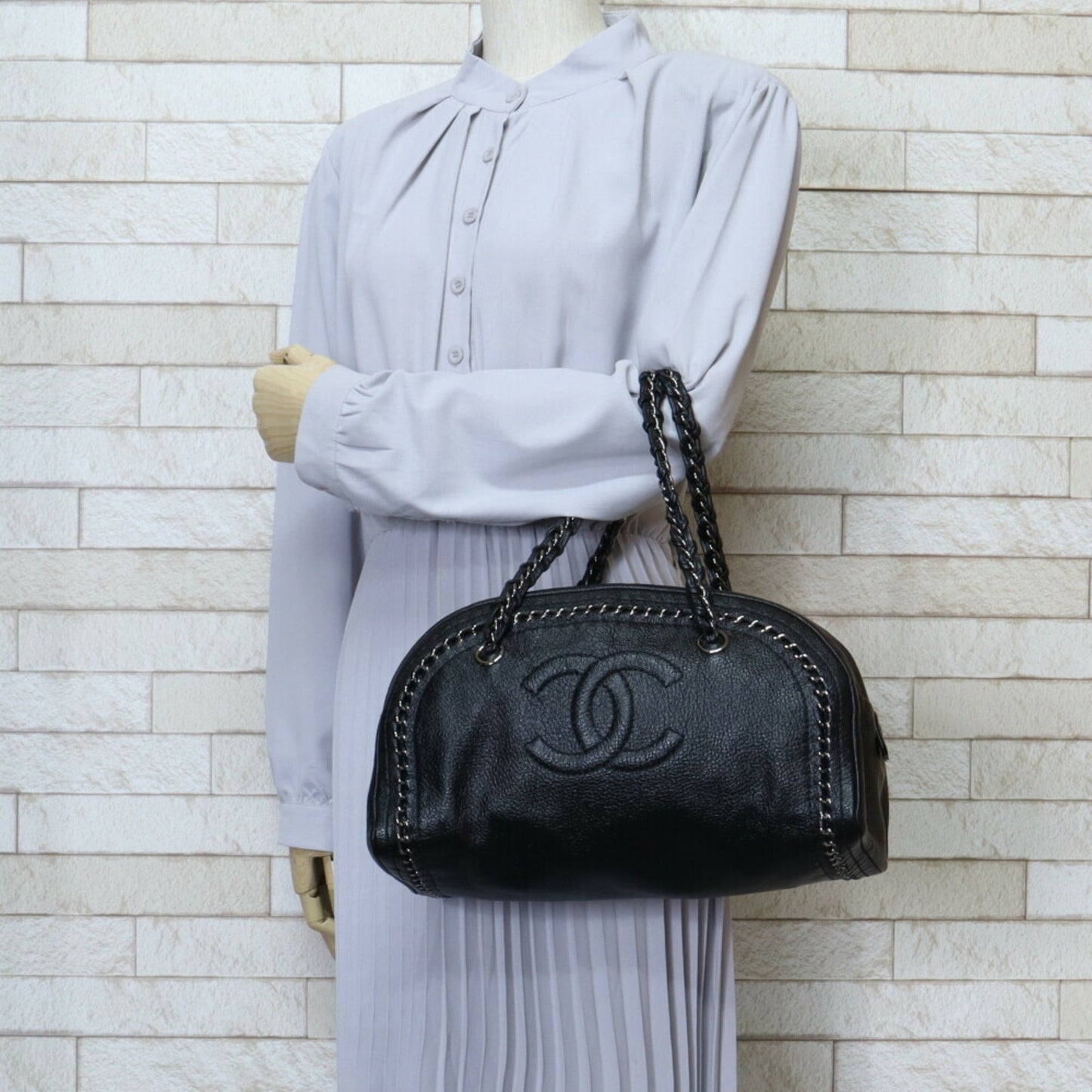 Chanel Black Leather Boston Bag Handbag ()