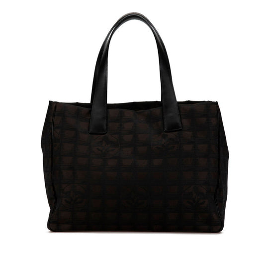 Chanel Black Brown Nylon Leather Handbag Tote Bag ()