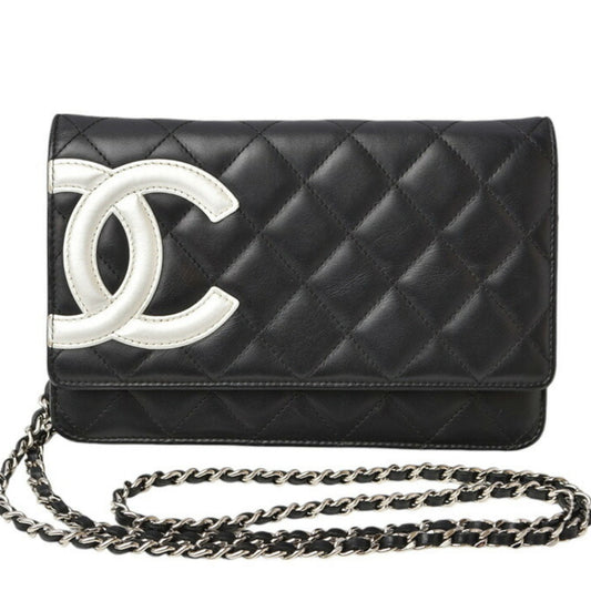 Chanel Black Leather Chain/Shoulder Wallet ()