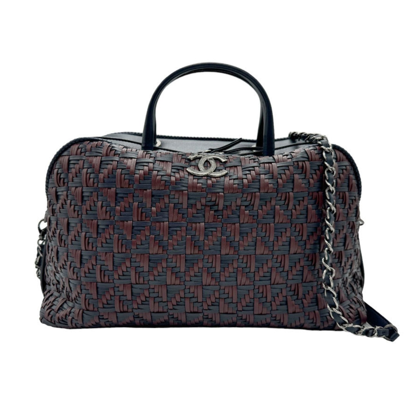 Chanel Bordeaux Navy Leather Handbag Shoulder Bag ()