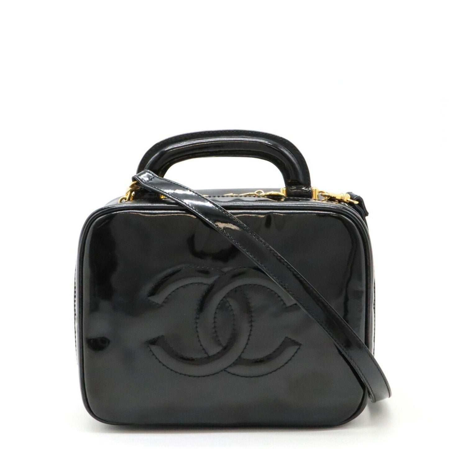 Chanel Black Leather Handbag Shoulder Bag Vanity Bag ()
