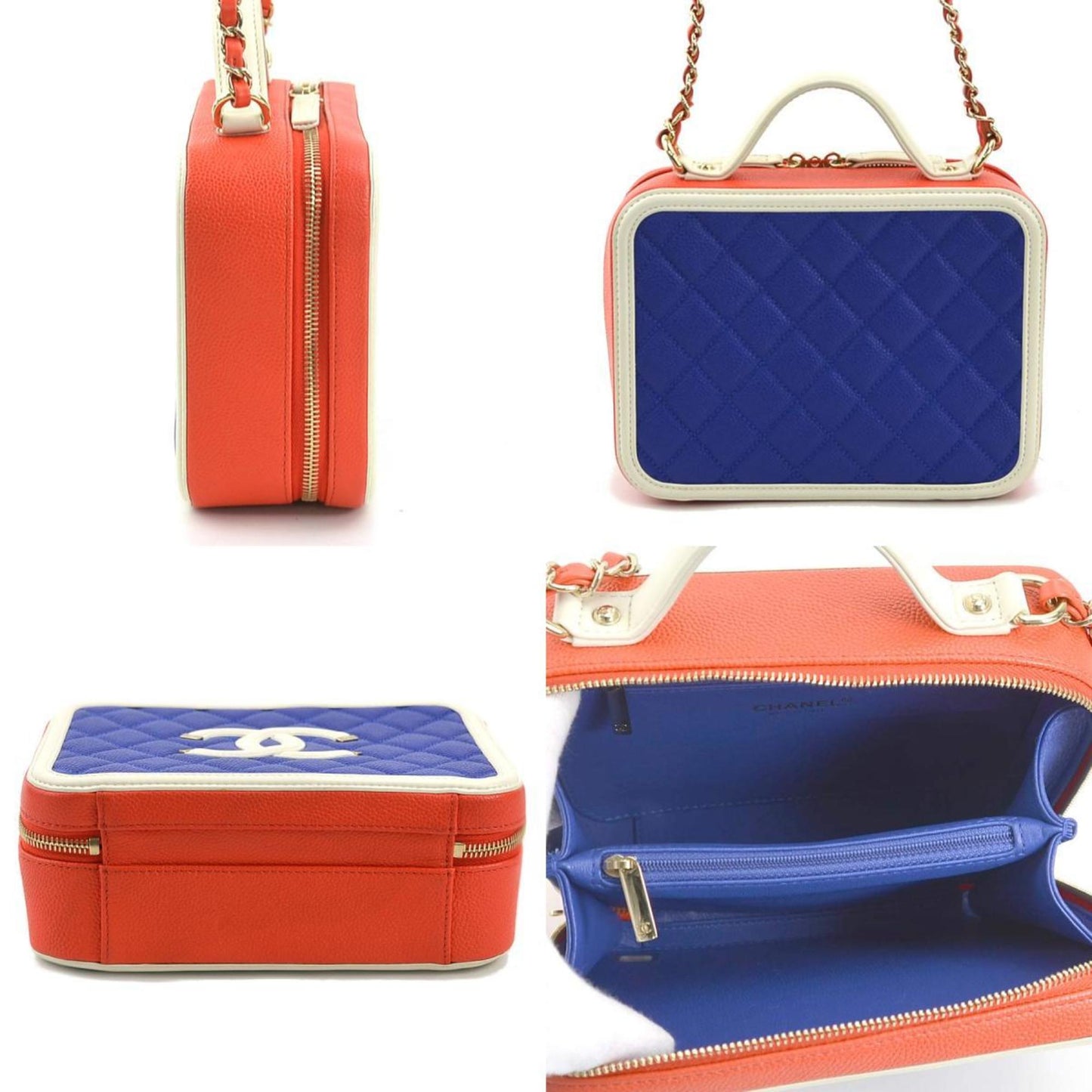 Chanel Blue Red Color White Leather Shoulder Bag ()