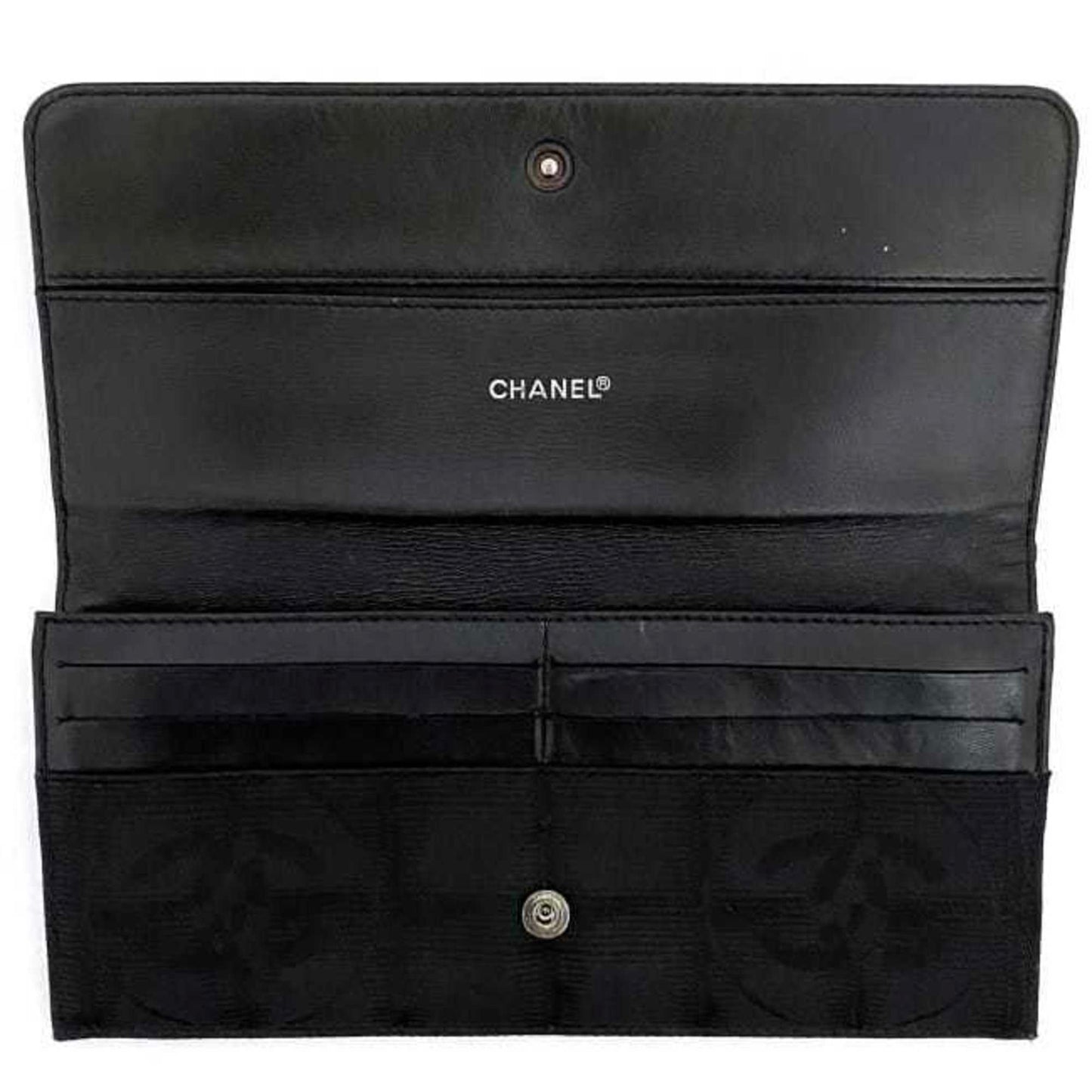 Chanel New Travel Line Black Nylon Leather Long Wallet (Bi-Fold) ()