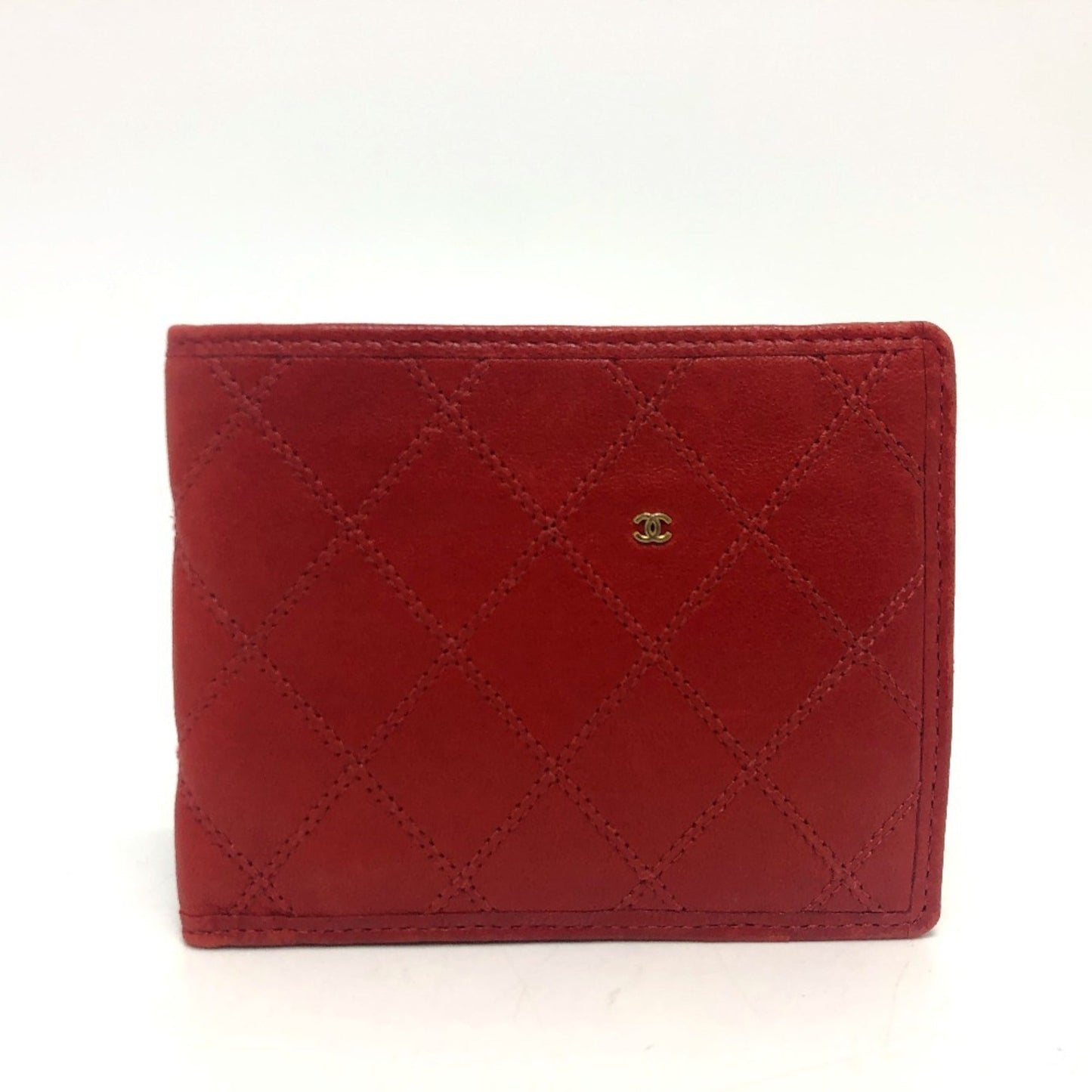 Chanel Red Color Leather Wallet (Bi-Fold) ()