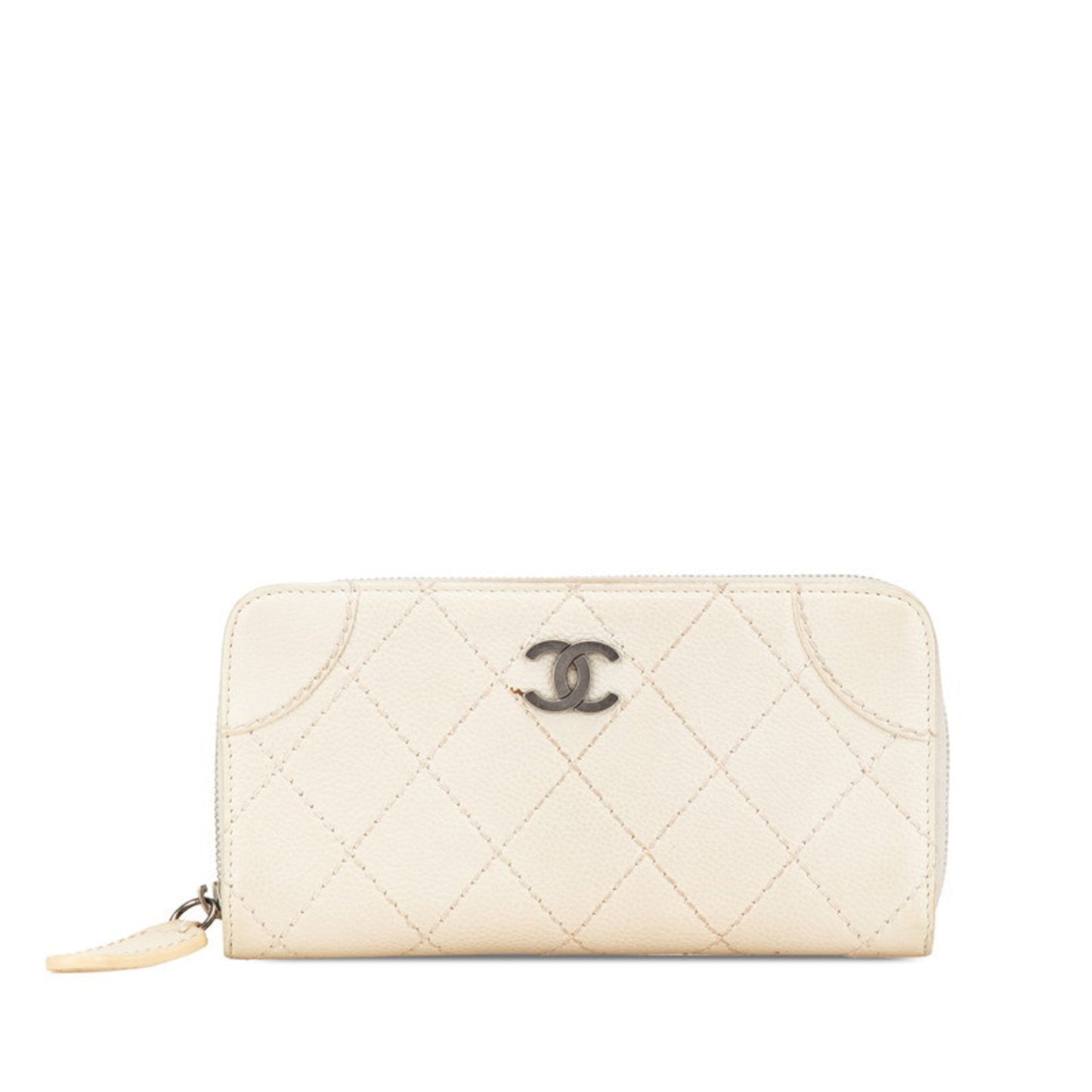Chanel Beige Ivory Leather Long Wallet (Bi-Fold) ()