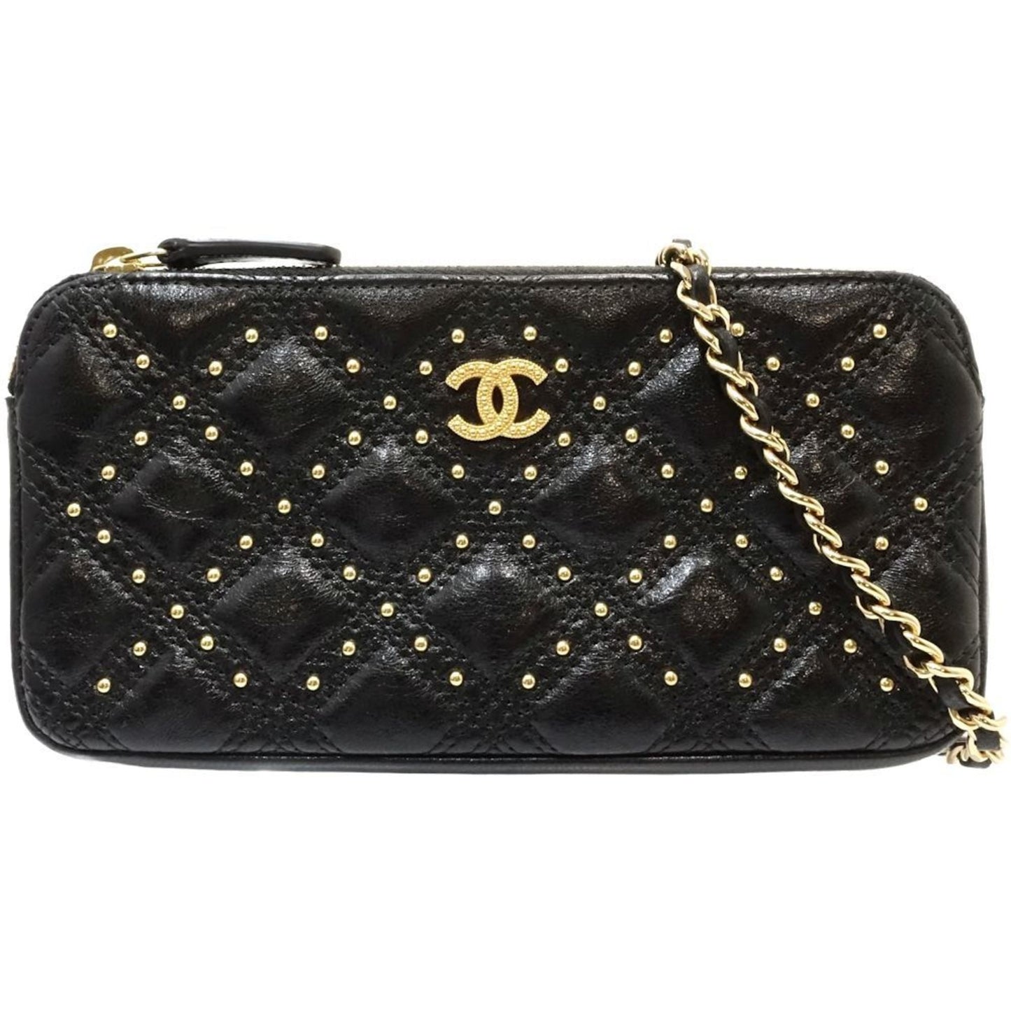 Chanel Black Leather Chain/Shoulder Wallet ()
