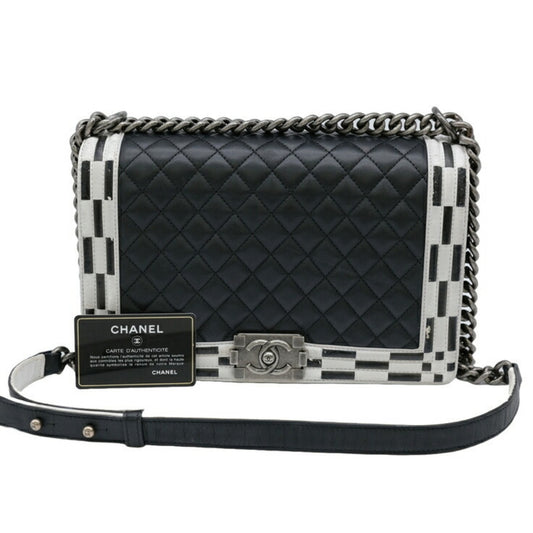 Chanel Boy Chanel Black White Leather Shoulder Bag ()
