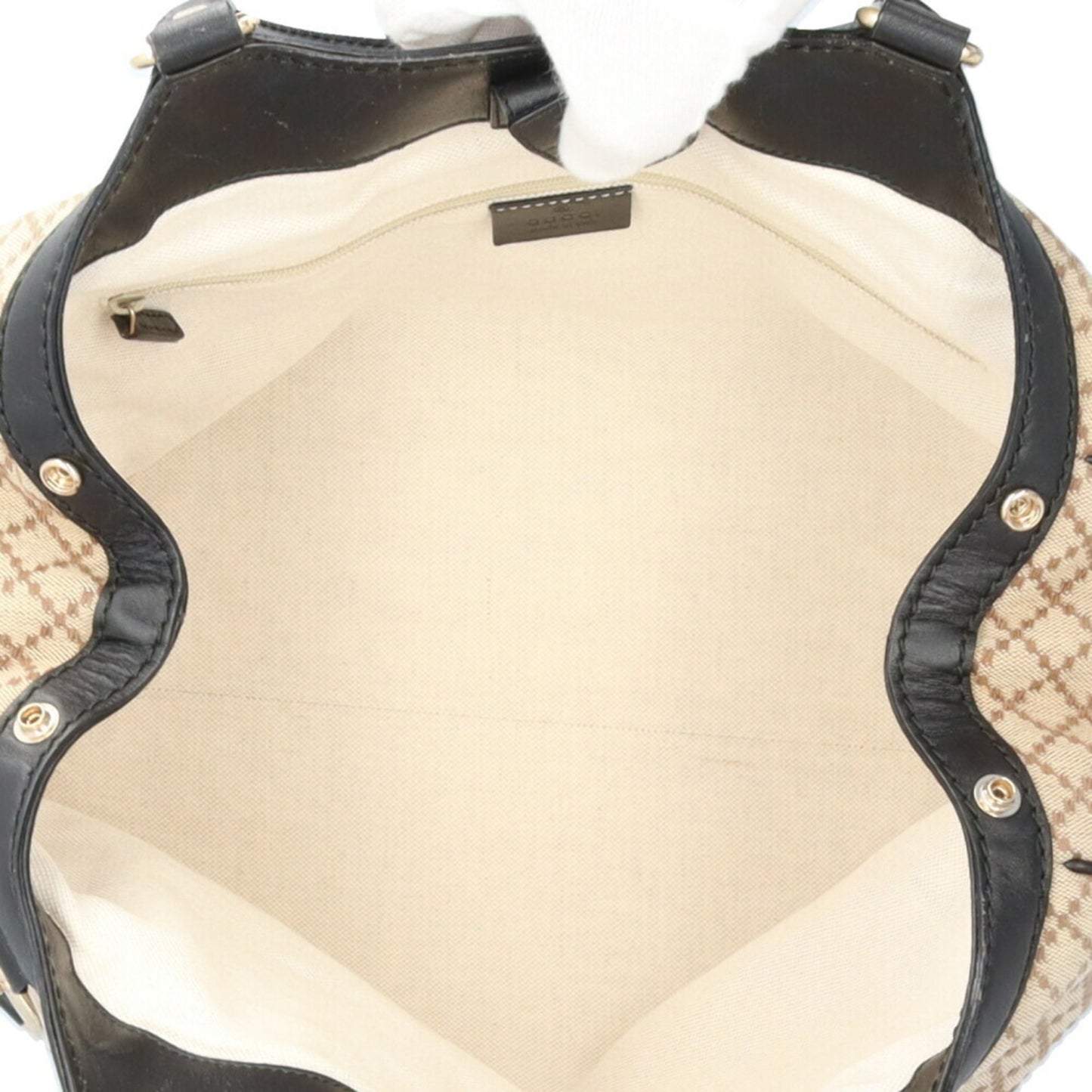 Gucci Beige Black Canvas Leather Handbag ()