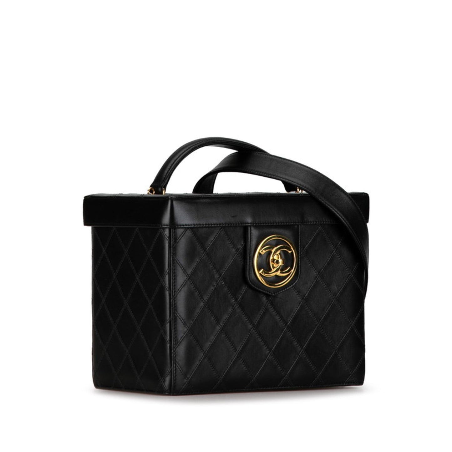 Chanel Black Leather Handbag Shoulder Bag Vanity Bag ()